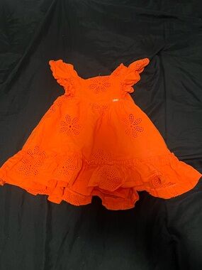 BabyGirl Orange Eyelet Ruffle Dress with Flowers